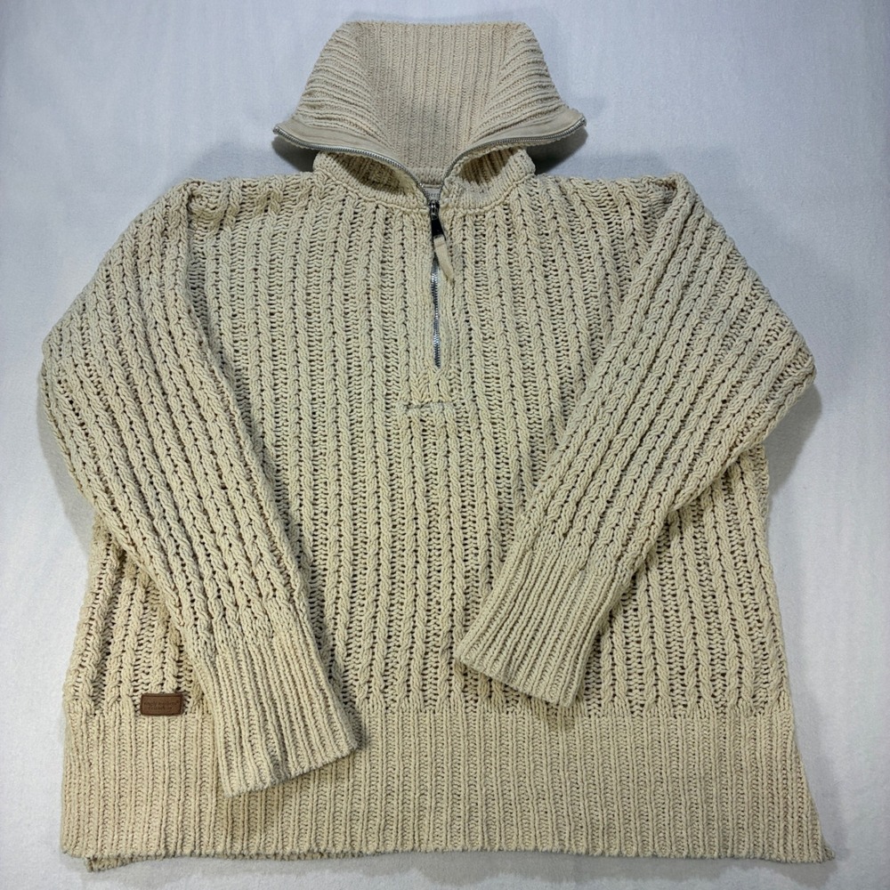 Cozy Preppy Grandma Women Pullover Chenille Medium Cream Quarter Zip Chunky Knit